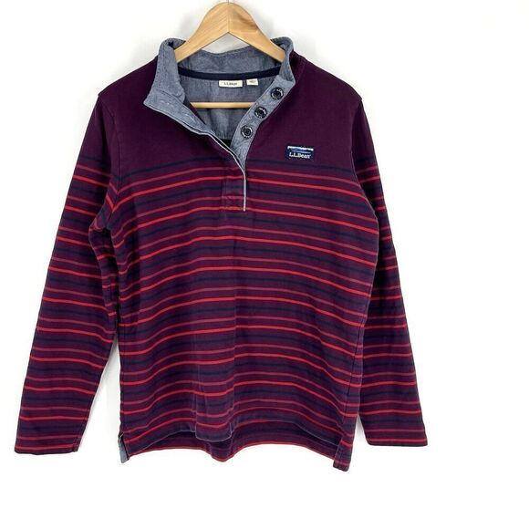 LL Bean Shirt Size Large Womens Red Soft Cotton Rugby 1/4 Button Henley Top - Picture 1 of 6